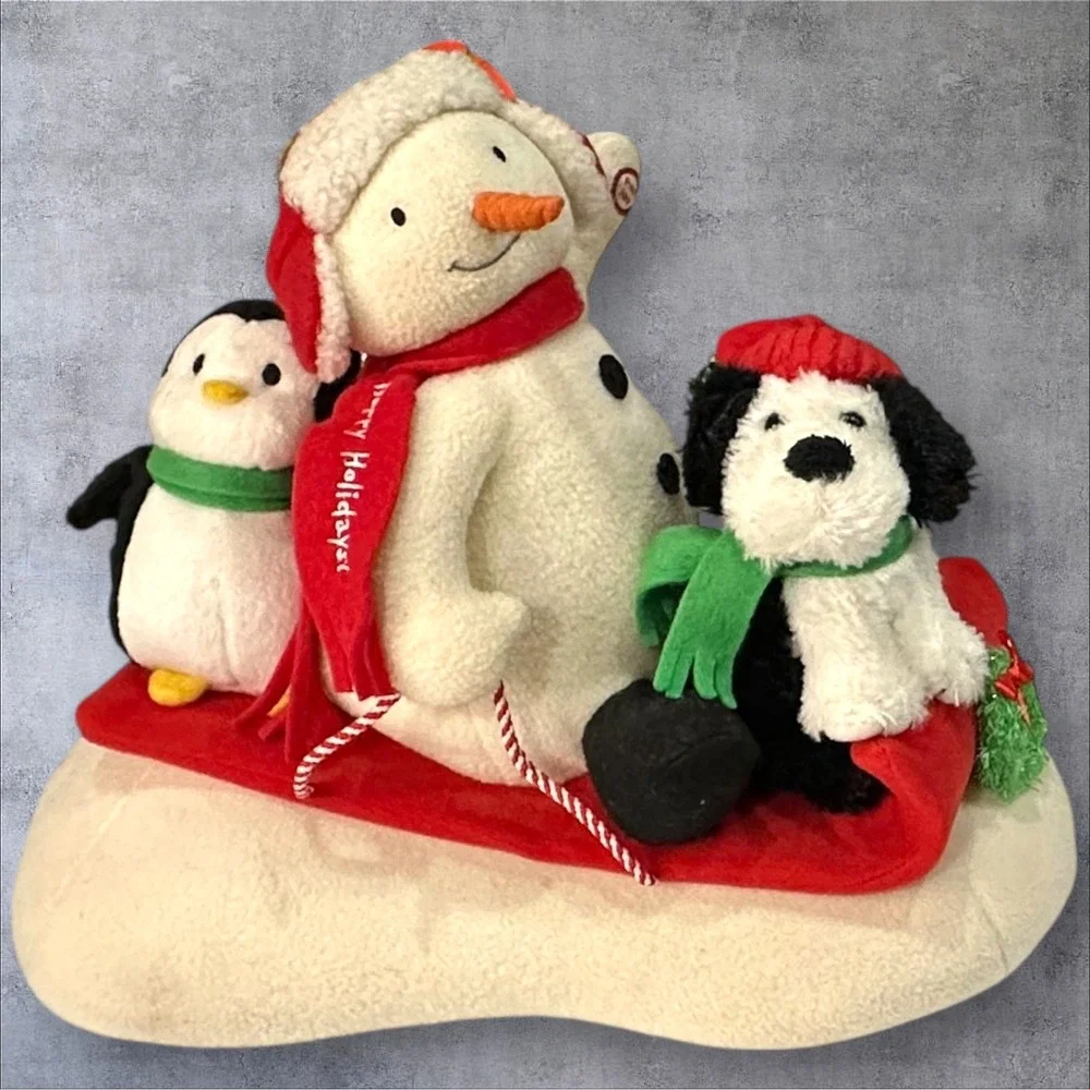 Hallmark Musical Plush Sleigh Ride Snowman Penguin Dog Christmas Tested/Works